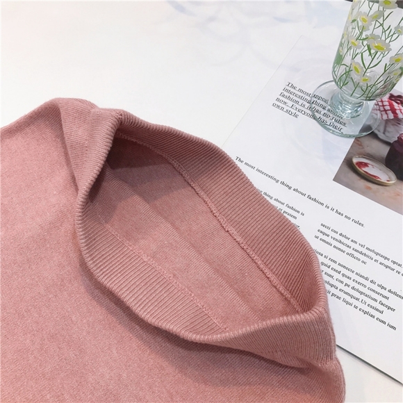 2-piece pink sweater set, long sleeve sweater top + midi sweater skirt - Picture 11 of 11